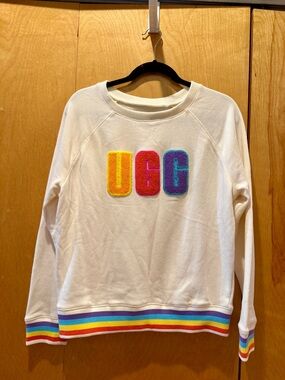 NWOT Women’s UGG Cream Sweatshirt with Rainbow Chenille Logo